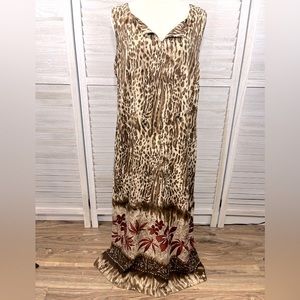 WHITE STAG Vintage Maxi Dress Sleeveless Brown Leopard/Tropical Print-16/18